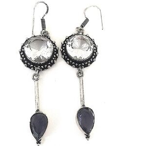 2 inch, dangling, 925 marked, white Topaz and Amethyst’s, earrings.